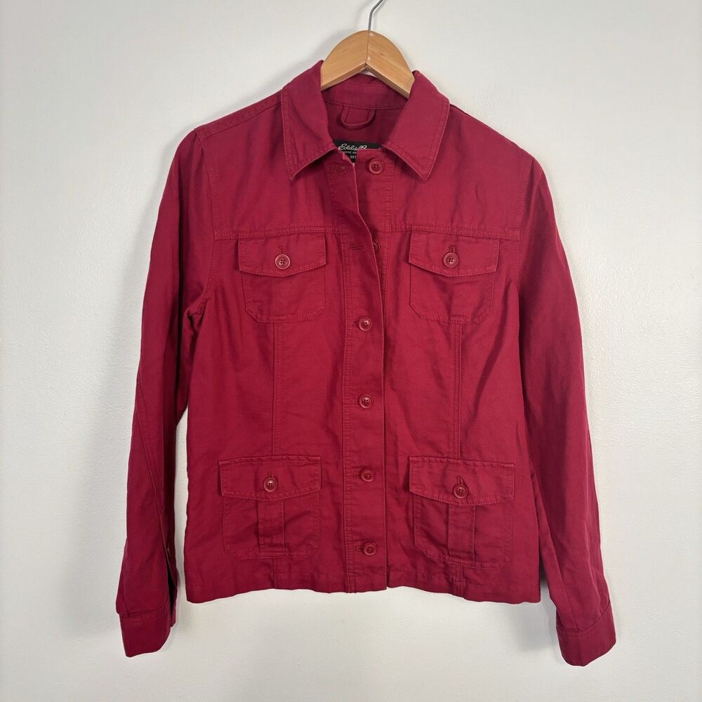 Eddie Bauer Womens M Linen Cotton Reddish Pink Light Weight Jacket Button Front